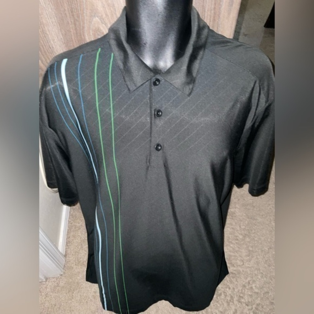 Men’s used Nike Dri fit golf polo shirt size XL black multicolored Pre own items